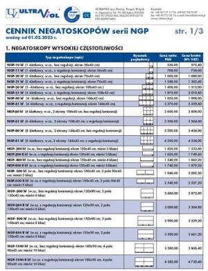 Cennik negatoskopy serii NGP