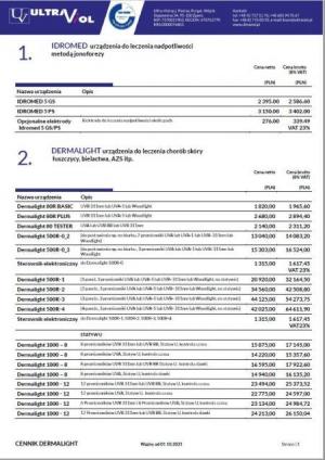 Cennik lamp Dermalight do leczenia łuszczycy i bielactwa