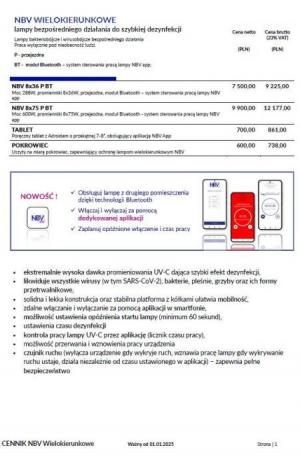 Cennik lamp bakteriobójczych wielokierunkowych z modułem BT Switch